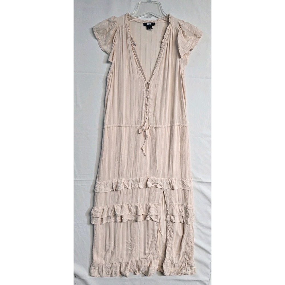 PAIGE Womens Maxi Dress Small Peach Striped V-Neck Short Sleeve Boho